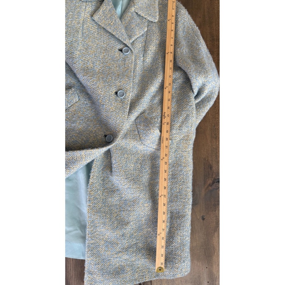 Vintage 50s 60s Glenbrooke Wool Tweed Blue Yellow ILGWU Union Swing Car Coat - Picture 14 of 15